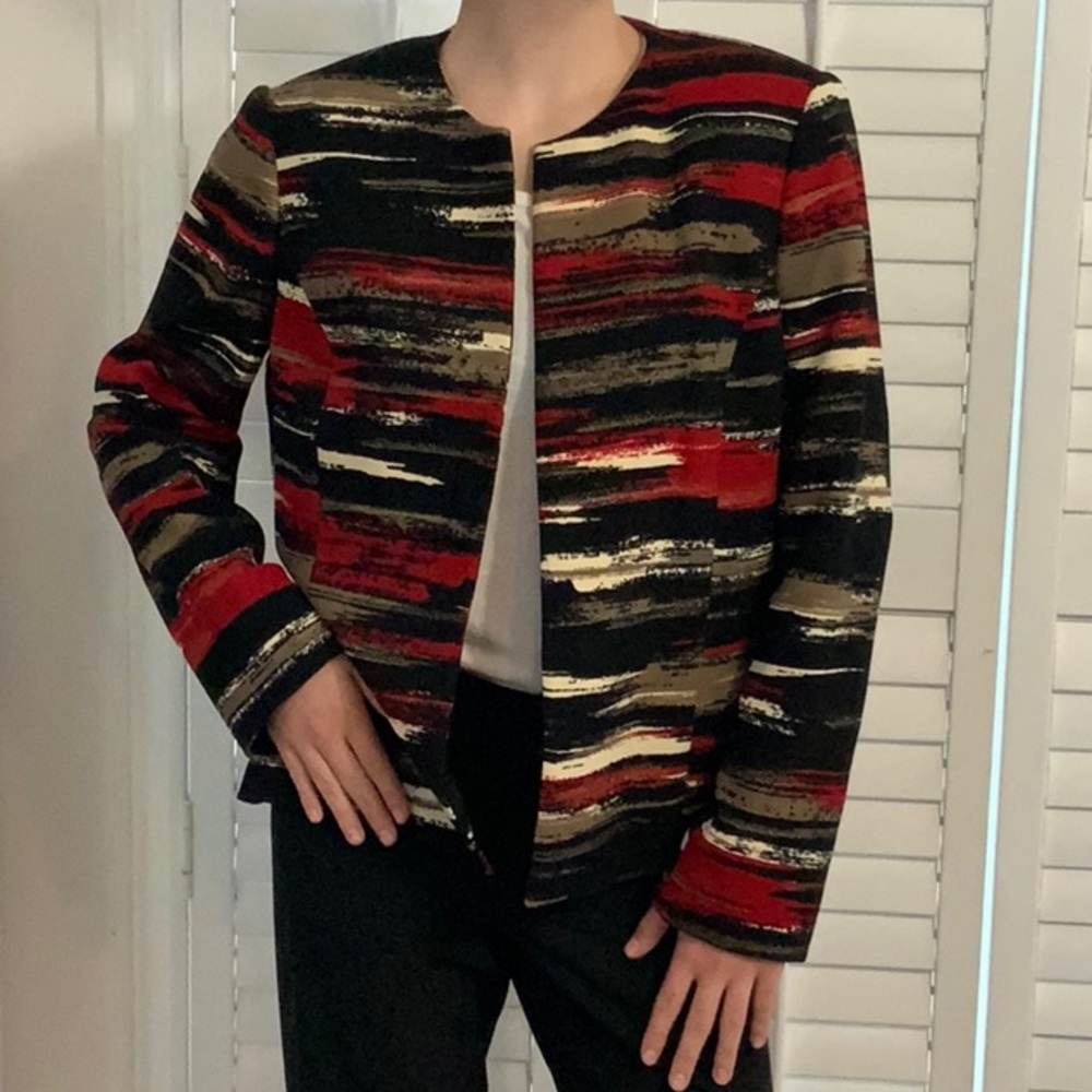 KASPER Colourful Red, Black and Beige Blazer Size 12
